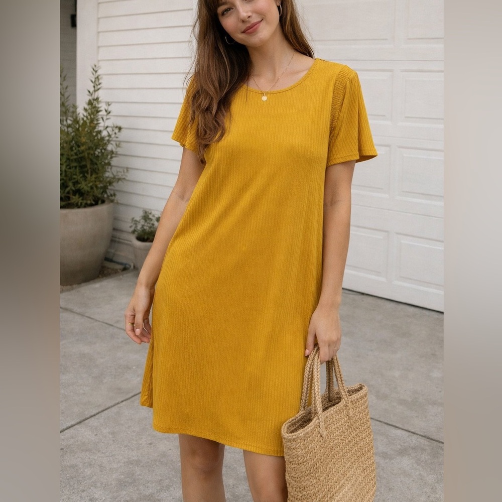 LuLaRoe Mustard Midi ribbed earthy boho casual Dress with pockets! Size small